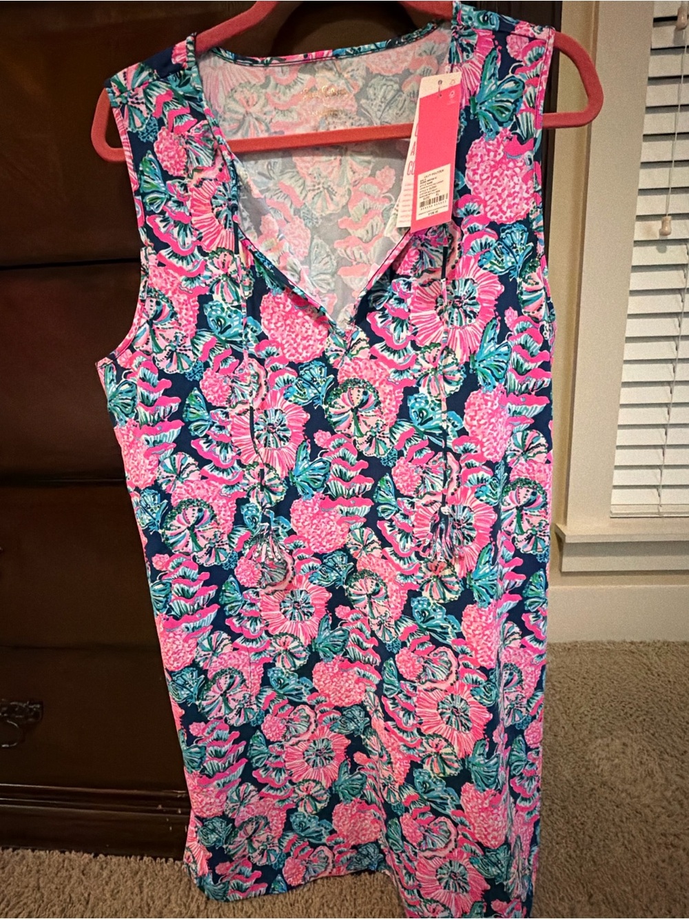 Lilly Pulitzer Sleeveless V-Neck Floral Dress in Navy, Pink and Teal